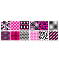 Y2k Glamour Emo Pink Seamless Patterns Set 2000s