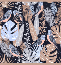 Seamless Pattern With Parrots In Tropical Jungle