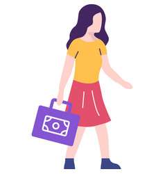 Woman Walking With Money Briefcase Icon