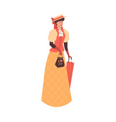 Happy Stylish Victorian Woman In Gloves Holding