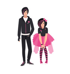 Pair Of Emo Kids Young Man And Woman Dressed