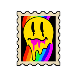 Acid Postage Stamp With Yellow Smile Face