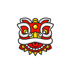 Chinese Lion Dancer Head Isolated Color Line Icon