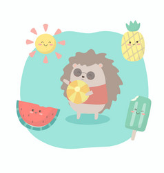 Dwarf Hedgehog Hold Beach Frisbee In Hand Cartoon