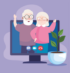 Grandfather And Grandmother On Computer In Video