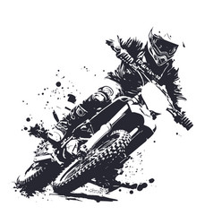 Motocross Rider Line Art With Grunge Brush