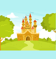 Beautiful princess with long hair at a castle and Vector Image