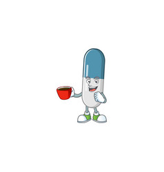 An Image Cartoon Vitamin Pills With Cup Coffee