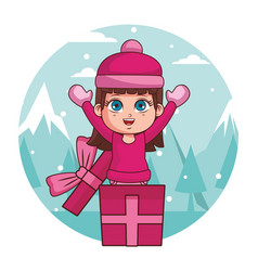 Girl With Winter Clothes Inside Gift Box