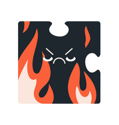 Puzzle Piece Angry Character In Fire Irritated