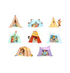 Cute Little Children Playing With A Teepee Tent