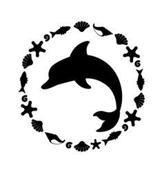 Dolphin Silhouette Of A Sea Animal In Round Fram