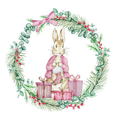 Watercolor Peter Rabbit With Christmas Stocking