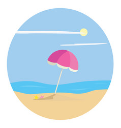 Pink Umbrella At The Beach On A White Background