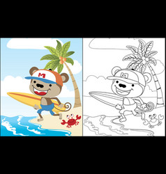 Monkey Cartoon Carrying Surfboard In Beach