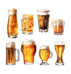 Glass Of Beer In Watercolor Style On White