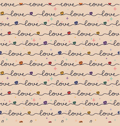 Seamless Pattern With Word Love And Rainbow Hearts