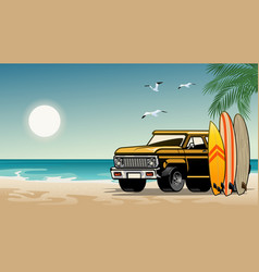 Old Classic Suv Car On Surf Beach