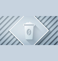 Paper Cut Coffee Cup To Go Icon Isolated On Grey