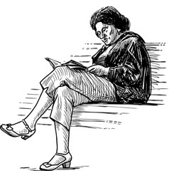 Sketch An Elderly Woman Reading A Book