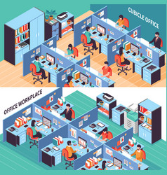 People In Office Cubicles Isometric Banners