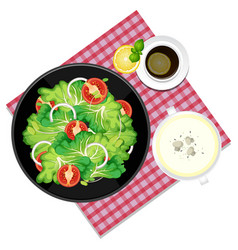 Top View Healthy Salad And Placemat On White