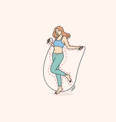 Smiling Woman Jump On Rope Lose Weight