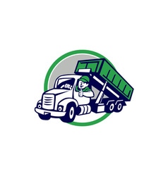 Roll-off Bin Truck Driver Thumbs Up Circle Cartoon