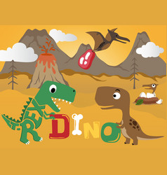 Set Of Dinosaurs Cartoon With Alphabets