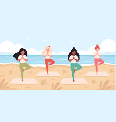 Women Doing Yoga On The Beach Hello Summer