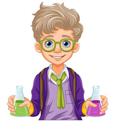 Male Student Cartoon Holding Conical Flask