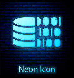 Glowing Neon Binary Code Icon Isolated On Brick