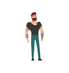 Muscular Hipster Bearded Man With Tattoo