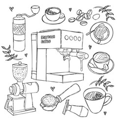 Hand Drawn Of Coffee Maker Tools Design