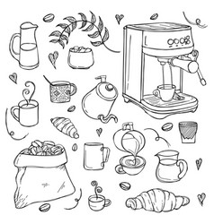 Hand Drawn Of Coffee Design With Coffee Maker