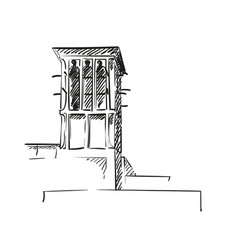 Wind Catching Tower Hand Drawn Sketch Of