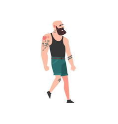 Muscular Brutal Bald Bearded Man Attractive