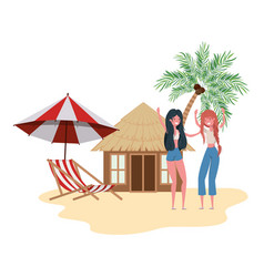 Women Standing In Beach With House