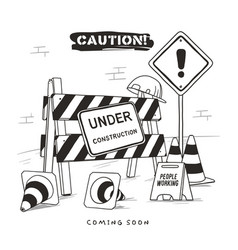 Hand Drawn Under Construction Sign Line Art