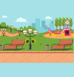 Urban City Park With Playground Flat