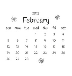 2023 February Calendar With Snowflakes