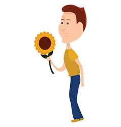 Boy With Sunflower On White Background