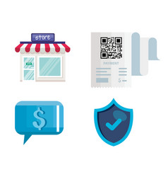 Qr Code Paper Store Dollar Bubble And Shield