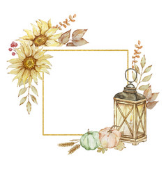 Autumn Golden Geometric Frame Made Of Watercolor