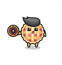 An Apple Pie Character Eating A Doughnut