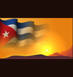 Cuba Waving Flag Background Design On Sunset View