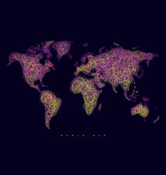 World Map Tangle Lines Violet