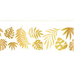 Golden Tropical Palm Leaves Seamless Border