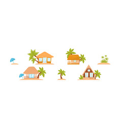 Tropical Thatched Hut Or Bungalow With Palm Tree