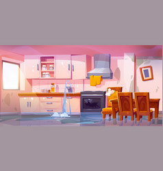 Broken Flood Kitchen Room Cartoon Interior